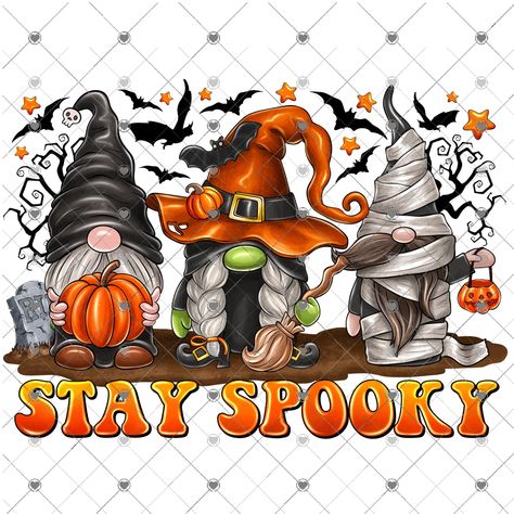 Stay Spooky Halloween Sublimation Transfer Printed, Gnomes Pumpkins, Gnome Bats Pumpkin, Trick or Treat Fall Halloween, Ghost, Ready to Use This is a listing for a Sublimation Transfer - please select applicable size in size options. If preferred size listing isn't available, please message me and I will be happy to add! You MUST have a heat press to use Sublimation Transfers. If you are using the transfer on tees/fabric- the item MUST be at least 65% polyester. 100% is always best. White or light colors (such as light gray, some light pastel colors) work best. Any part of the image you see as white will become the color of the substrate. Sublimation does not print white ink. Avoid using on very dark or black shirts - as it will likely NOT show. I use high quality sublimation paper, and vi Halloween Gnome Art, Gnome Halloween Wallpaper, Halloween Gnome Painting, Gnome Halloween Painting, Fall Gnome Phone Wallpaper, Halloween Messages, Gnome Wallpaper, Gnome Ideas, Cheetah Print Nails