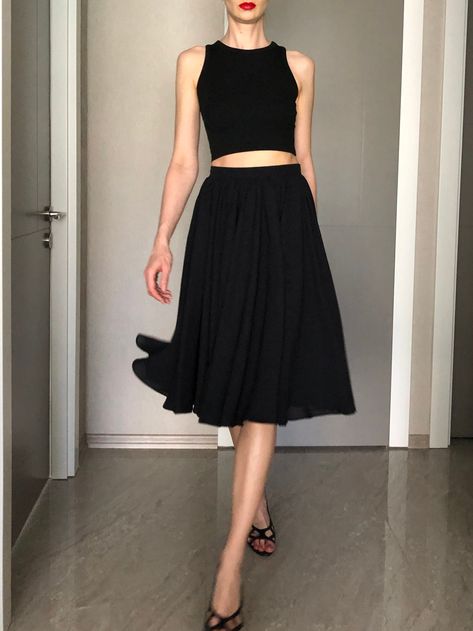 Mid length skirt outfit