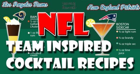 32 NFL Team Inspired Cocktail Recipes Nfl Team Drinks, Football Bar Specials, Super Bowl Cocktails 2024, Super Bowl Shots, Super Bowl Drinks Alcoholic, Super Bowl Cocktails, Super Bowl Drinks, Superbowl Cocktails, Nfl Party