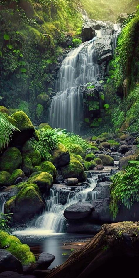 Photography Of Landscapes, Waterfall Reference Photo, Pretty Waterfall, Waterfall Wallpaper, Waterfall Pictures, Forest Waterfall, Mystical Places, Water Falls, Amazing Nature Photography