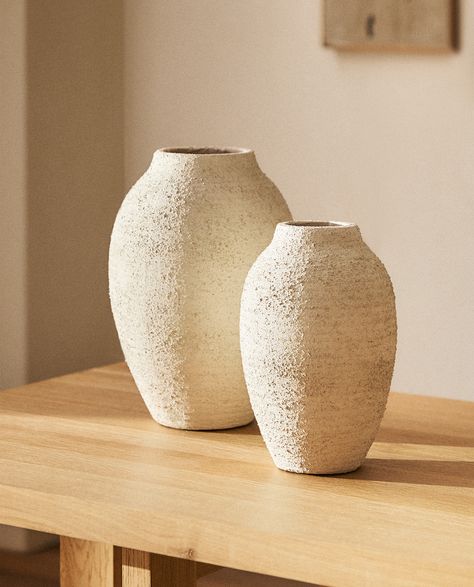 Japandi Vase, Zara Home Decor, Plaster Vase, Vases Decor Living Room, Tall Ceramic Vase, Wabi Sabi Home Decor, Pottery Vases, Saint Lucia, House Decorations