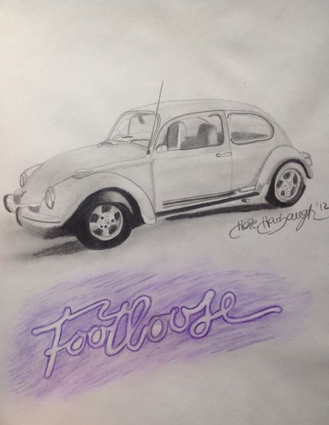 This is my Graphite drawing of a 1972 VW Beetle from the 1984 Classic movie, and 2011 remake of the movie, 'Footloose'. I used Chalk-Pastel Colored Pencils to create the 'Footloose' logo. Footloose Tattoo, Footloose 1984, Footloose Movie, Footloose 2011, 21st Birthday Quotes, Chalk Pastel, Happy Birthday Friend, Happy Birthday Son, Birthday Wishes Funny