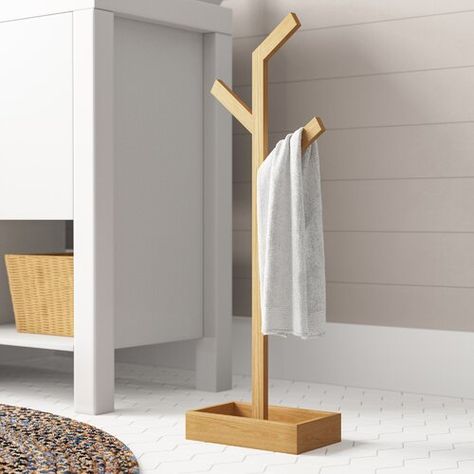 Towel Stand Ideas, Freestanding Towel Rack, Free Standing Towel Holder, Wooden Bathroom Accessories Towel Racks, Wood Towel Rack, Free Standing Towel Rack Brass, Standing Towel Rack, Towel Holder Stand, Coffee Cups Diy