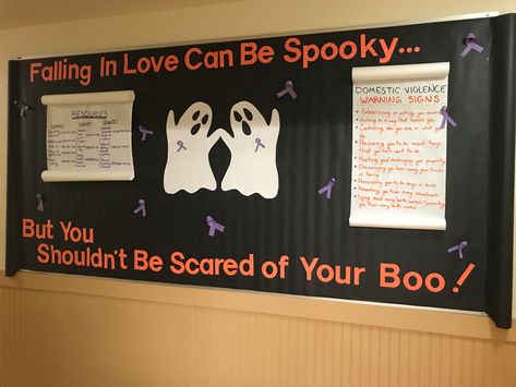 Halloween Ra Board Ideas, Ghost Ra Bulletin Board, Ra Bulletin Boards Healthy Relationships, Fall Prevention Bulletin Board, Healthy Relationships Bulletin Board, Scary Halloween Bulletin Boards, Spooky Board, Ra Themes, Ra Boards