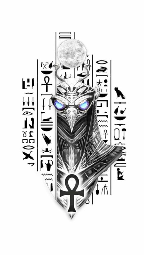 Anubis Back Tattoo Design, Realistic Egyptian Tattoo Design, Egypt Tattoo Design, Egyptian Eye Tattoos, Horus Tattoo, Arm Tattoos Drawing, Starověký Egypt, Egyptian Tattoo Sleeve, Anubis Tattoo