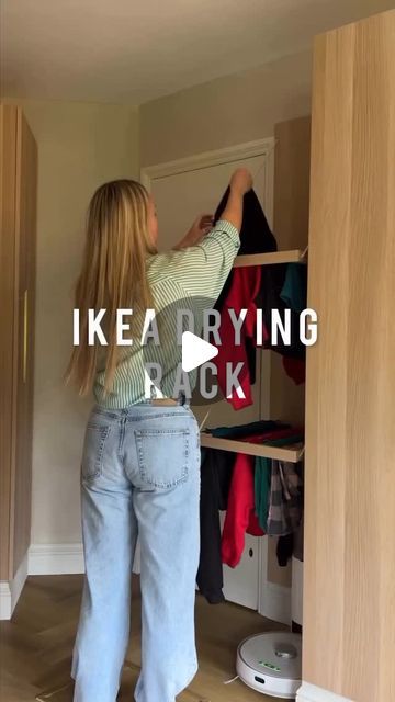 Interior Design & Home Decor on Instagram: "IKEA Hack! Using a FORSAND door and KOMPLEMENT pant hangers from IKEA, she customized a drying rack that’s perfectly matched to her laundry room units. It’s larger than most store-bought options, offering more space and a seamless look!

.
.
#ikeahack #ikea #ikeahome #ikeaideas #ikealover #interiordesign #diy #HomeDecor #diyideas #diyproject #home #HomeDIY #InteriorDesign" Used Clothes Hanging Ideas, Forsand Door, Klk Interiors, Ikea Drying Rack, Coastal Laundry Room, Coastal Laundry, Church Home, Laundry Rack, A Clothes Horse