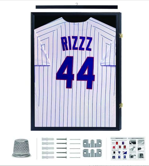 Best Jersey Display out there without having to spend hundreds getting your signed/favorite jersey framed by someone else. Super easy set up and just like that your man cave is loading up with your favorite legends. Sports Jersey Display, Jersey Frame, Large Shadow Box, Jersey Display Case, Jersey Display, Best Jersey, Framed Jersey, Sport Jersey, Wood Hangers