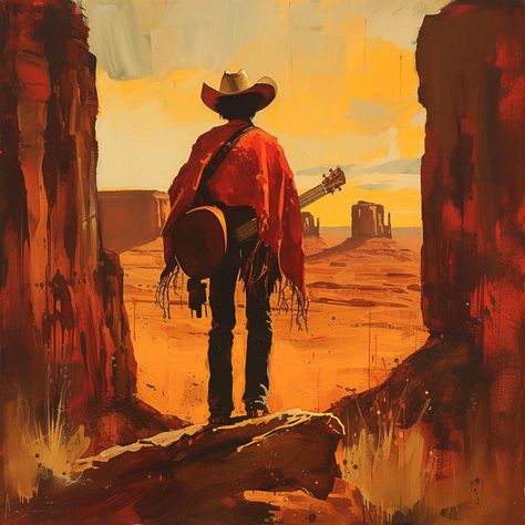 This stunning oil painting captures a breathtaking Arizona sunset, where the sky is ablaze with vibrant hues of red and orange. A lone cowboy stands in the foreground, gazing at the magnificent display of colors as the sun dips below the horizon. The dramatic interplay of light and shadow adds depth to the scene, evoking a sense of tranquility and awe. This artwork beautifully encapsulates the rugged beauty of the American West, making it a perfect addition to any space seeking warmth and inspir Vintage Sky Painting, Arizona Cowboy, Lone Cowboy, Cowboy Painting, Cowboy Artwork, Western Artwork, Arizona Sunset, Western Paintings, Mood Colors