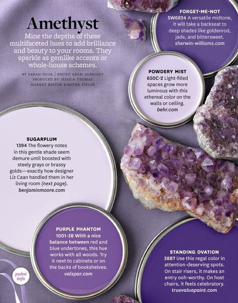 Amethyst Paint Colors by BHG - Interiors By Color....maybe for my living room? two walls Purple Rocks, Purple Paint Colors, Interior Boho, Paint Color Schemes, Purple Paint, Interior Paint Colors, Paint Shades, Decoration Inspiration, Paint Colors For Home