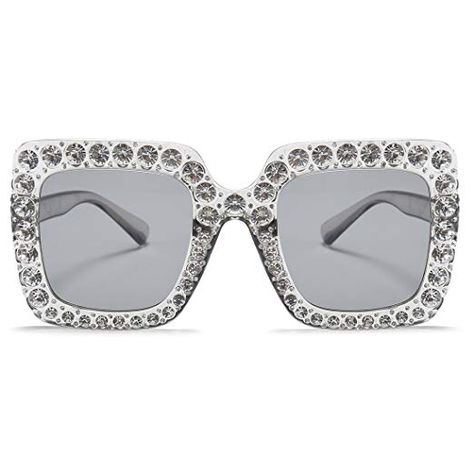 Armear Luxury Crystal Sunglasses Oversized Square Women Shades UV Protection (Silver, 67) Sparkly Sunglasses, Circle Glasses, Crystal Frame, Crystal Sunglasses, Sunglasses Oversized, Fantasy Land, Rhinestone Sunglasses, Silver Sunglasses, Sunglasses Women Oversized