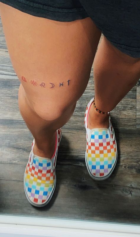 Big 3 Zodiac Tattoo Ideas, Rising Sun Moon Tattoo, Pisces Rising Tattoo, Big Three Zodiac Tattoo, Pisces Sun Tattoo, Big Three Tattoo Zodiac, Leo Rising Tattoo, Libra Rising Tattoo, Big 3 Zodiac Tattoo