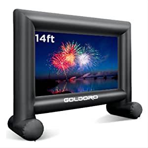 Amazon.com: GOLDORO 14 FT Inflatable Projector Screen with Inflation Fan and Storage Bag for Outdoor Parties, Inflatable Movie Screen with Air Blower : Electronics Outdoor Movie Projector Screen, Projector Movie, Movie Projector Screen, Pool Movie, Outdoor Projector Screen, Inflatable Movie Screen, Backyard Movie Party, Portable Projector Screen, Outdoor Movie Screen