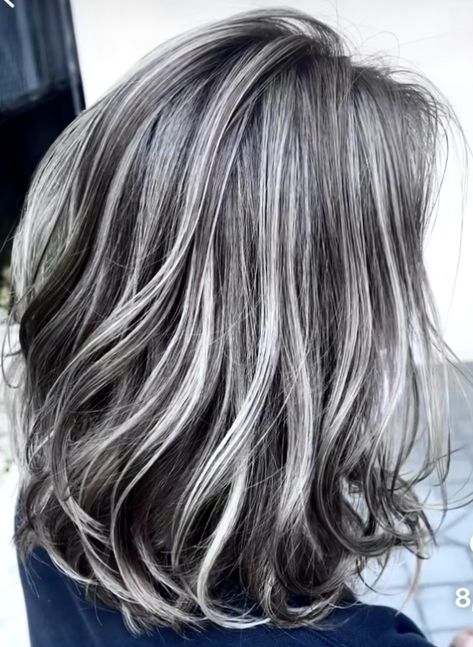 Brown And Platinum Hair, Grey Hair Looks, Grey Highlights, White Highlights, Platinum Hair, Dark Brown Hair, Grey Hair, White Hair, Pretty Hairstyles