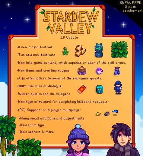 Stardew Valley 1.6 Patch Update in Development! Release date TBA Gamergirl Aesthetic, Stardew Valley Tips, Cozy Games, Botw Zelda, Cozy Gaming, Cozy Desk, Crafting Recipes, Pc Support, Aesthetic Desk