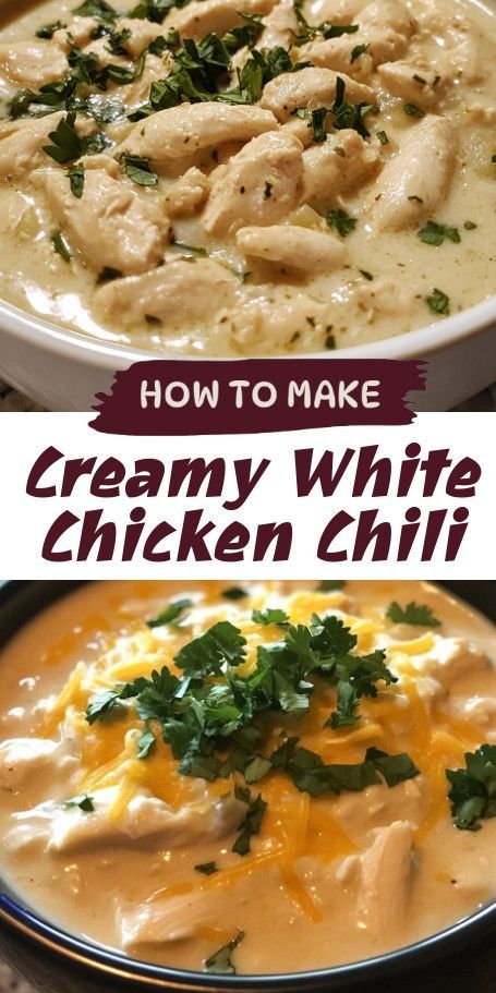 Warm up this November with a delicious bowl of Creamy White Chicken Chili! This recipe features tender chicken, hearty beans, and a rich, velvety texture enhanced by spices and cream. Perfect for cozy family dinners, this easy-to-make chili is bursting with flavor and topped with fresh ingredients. Discover the secret twist that makes this a must-try dish! Creamy White Chicken Chili Stove Top, White Chicken Chili With Cream Cheese, White Chicken Chilli Recipes, White Chicken Chili Stove Top, White Chicken Chilli, Creamy White Chili, Easy White Chicken Chili, Season Of Gratitude, White Chicken Chili Recipe