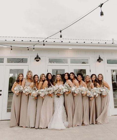 Bird Grey Bridesmaid Dresses, Taupe Wedding Colors, Birdy Grey Bridesmaid, Grey Weddings, Brides Maid Gown, Taupe Bridesmaid, Taupe Wedding, Bridal Parties Colors, Bridesmaid Poses