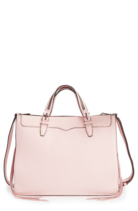 Absolutely adoring the pale blush color of this tote from Rebecca Minkoff! Painted edges and zipper details with trailing tassels update the clean, classic silhouette. Female Accessories, Plus Zise, Metallic Handbags, Rebecca Minkoff Handbags, Post Grad, Pink Purse, Pink Tote, Bags Tote, Tote Purse