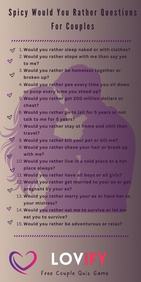 Questions For Your Crush, Flirty Texts For Him Messages, Couples Spicy, Questions To Ask Your Crush, Game Night Games, To Do At Sleepovers, Funny Would You Rather, Question Games For Couples, Couple Quiz