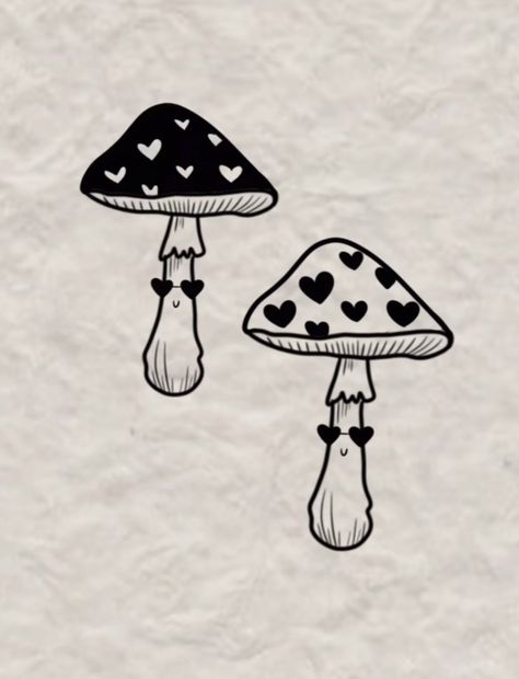 Bestie Matching Tattoos Best Friends, Couple Mushroom Tattoo, Friendship Mushroom Tattoo, Cute Matching Mushroom Tattoos, Mushroom Friendship Tattoos, Goth Mushroom Tattoo, Matching Mushroom Tattoos For Best Friends, Simple Shroom Tattoo, Mushroom Friend Tattoos