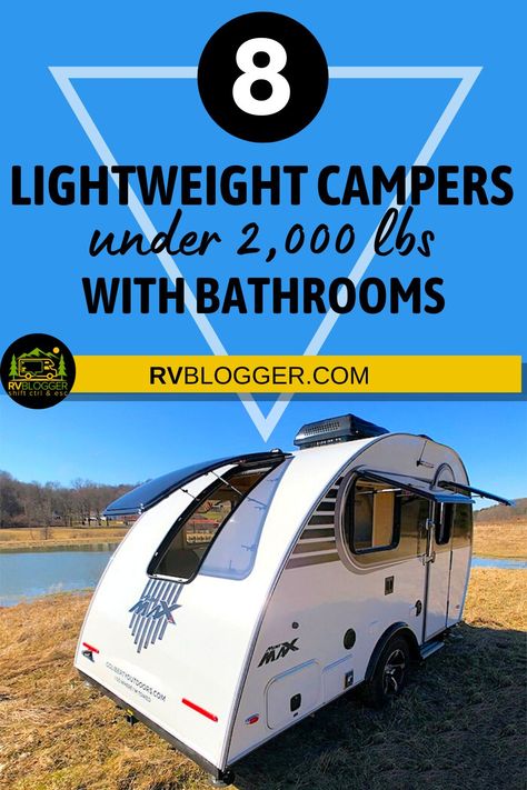 If you're looking for a lightweight camper that is easy to tow and has a bathroom, you need to check out this list of 8 small campers under 2,000 lbs! This RV review comes complete with RV specs and photos of nuCamp, Little Guy Max and A-liner floor plans. #rvblogger #smallcampers #camperbathroom #lightweightcamper #nucamp #rvreview #rvbuyingtips Lightweight Campers, Small Camper Trailers, Small Camping Trailer, Lightweight Travel Trailers, Camper Rental, Small Travel Trailers, Travel Trailer Camping, Small Rv, Tiny Camper