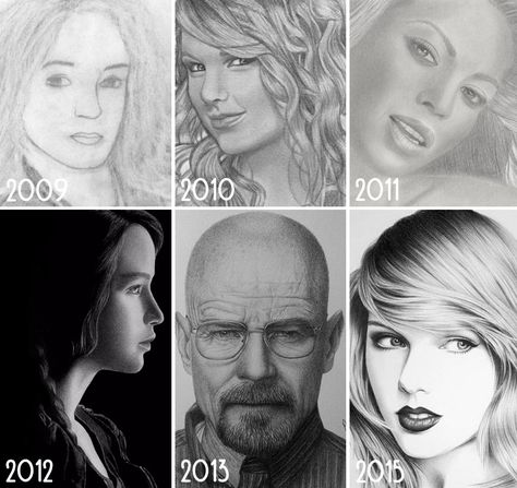 10+ Before And After Drawings Show Practice Makes Perfect | Bored Panda Drawing Now, Motivational Art, Drawing Skills, Drawing Base, Kids Art Projects, Drawing People, Portrait Drawing, Great Artists, Art Videos