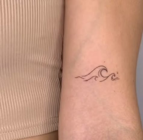 Turtle With Waves Tattoo, Mother Daughter Tattoos Ocean, Simple Ocean Themed Tattoos For Women, Hawaii Inspired Tattoos Simple, Wave And Star Tattoo, Small Dolphin Tattoo Simple, Minimalistic Wave Tattoo, Double Wave Tattoo, Beach Waves Tattoo