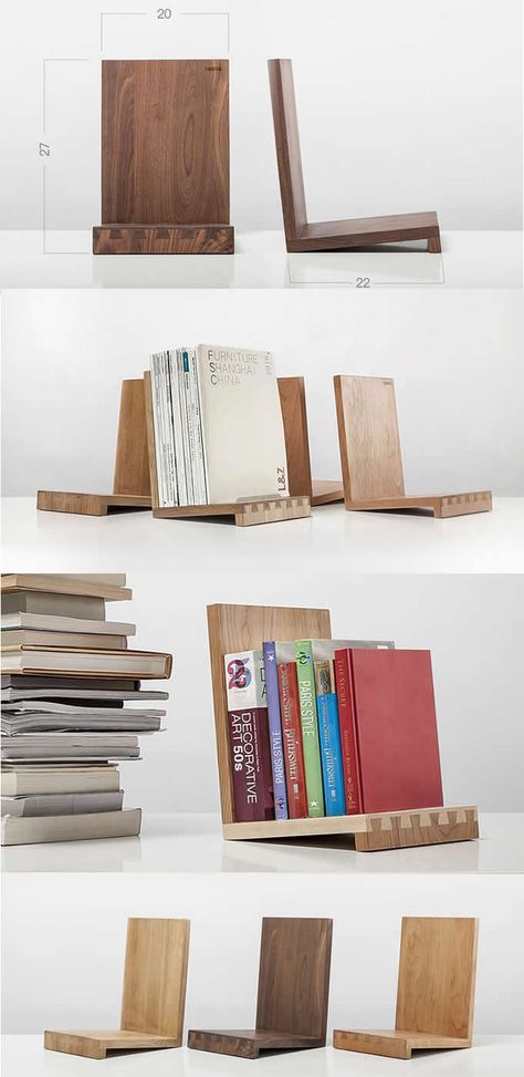 Bookshelf Organization Ideas, Bookshelves Display, Diy Desk Accessories, Diy Bookends, Wooden Office Desk, Wooden Office, Woodworking Desk, Wood Bookends, Organizer Office