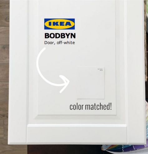 Ikea-Bodbyn-cabinets-color-matched Soft Wool (24-1B) from Valspar for Ace is it! Benjamin Moore’s Cloud White was very close, but just a smidge too light. Ikea Bodbyn Kitchen, Ikea Paint, Ikea Bodbyn, Kitchen Credenza, Off White Cabinets, Off White Kitchens, Ikea Kitchen Cabinets, Cabinet Paint Colors, Chris Loves Julia