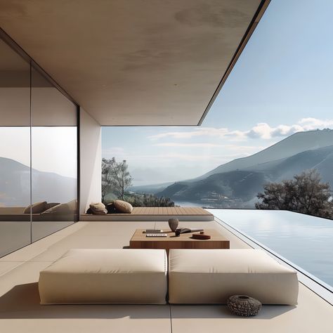 This Lake Como villa masterfully blends the serene elegance of Japandi aesthetics with the breathtaking natural beauty of the Italian lakeside. Expansive floor-to-ceiling windows frame panoramic views of the surrounding mountains and lake, creating a seamless connection between indoor and outdoor spaces. The design emphasises minimalism and tranquility, featuring a palette of natural materials such as light woods, stone, and soft fabrics in neutral tones. Thoughtfully arranged furniture and d... Japandi Style Home, Windows Frame, Japandi House, Mountains And Lake, Japandi Home Decor, Neutral Interior Design, Lake Como Villas, Japandi Interior Design, Japandi Home