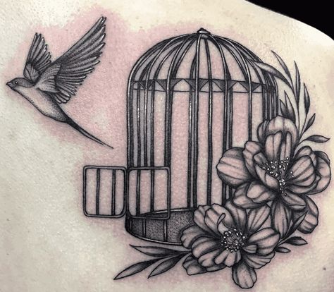 Bird And Cage Tattoo Freedom, Caged Bird Tattoo, Cage Tattoo Ideas, Bird Cage Tattoo, Jail Tattoos, Birdcage Tattoo, Butterfly Cage, Cage Tattoo, Bird Cage Design