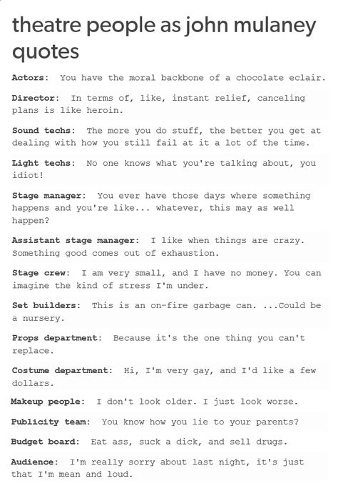 Stage Crew Humor, Theatre Tech Memes, Theater Tumblr, Stage Manager Humor, Theater Crew Aesthetic, Theater Tech Memes, Tech Theatre Aesthetic, Tech Crew Aesthetic, Theatre Tech