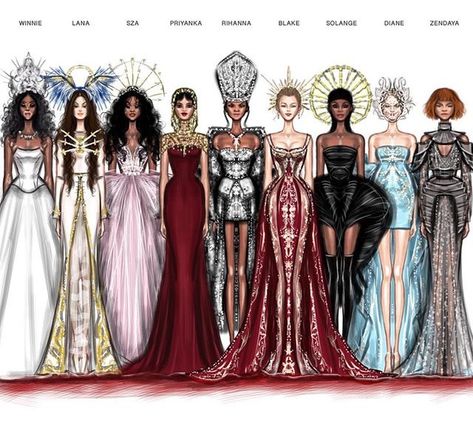 Met Gala 2018 Met Gala Dresses, Gala Fashion, Fashion Drawing Dresses, Fashion Design Portfolio, Fashion Sketchbook, Dress Design Sketches, Dress Sketches, Fashion Illustration Sketches, Illustration Fashion Design