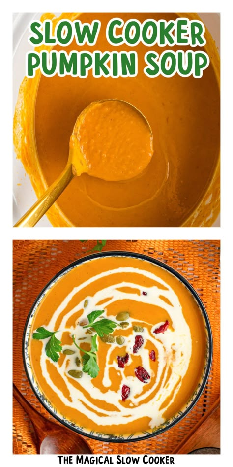 images of pumpkin soup in a crockpot. Crock Pot Pumpkin Soup, Pumpkin Slow Cooker Recipes, Pumpkins Recipes, Slow Cooker Pumpkin Butter, Soups Keto, Pumpkin Recipes Keto, Slow Cooker Pumpkin Soup, Healthy Soups And Stews, Pumpkin Crockpot