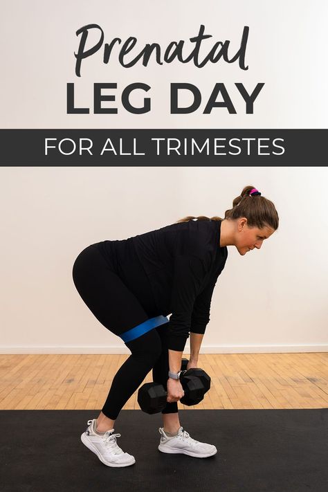 Maintain a strong lower body during pregnancy with this QUICK and effective LEG DAY WORKOUT - pregnancy friendly for all trimesters! This at home prenatal workout uses dumbbells and an optional resistance band to build strength in the glutes, hamstrings and quads - without causing pelvic or sciatica pain! First Trimester Leg Workout, Second Trimester Leg Workout, Third Trimester Leg Workout, Prenatal Leg Workout, Lower Body Pregnancy Workout, Pregnancy Glute Workout, Pregnancy Leg Workout, Best Pregnancy Workouts, First Trimester Workout