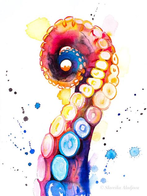 Octopus Tentacle Watercolor Painting Print by Slaveika Aladjova, Art, Animal, Illustration, Sea Art, Sea Life Art, Home Decor, Wall Art - Etsy UK Octopus Tentacles Art, Abstract Watercolor Paintings Tutorials, Tentacle Art, Octopus Painting, Sea Life Art, Octopus Tentacles, Octopus Art, Watercolor Paintings Abstract, Art Sea