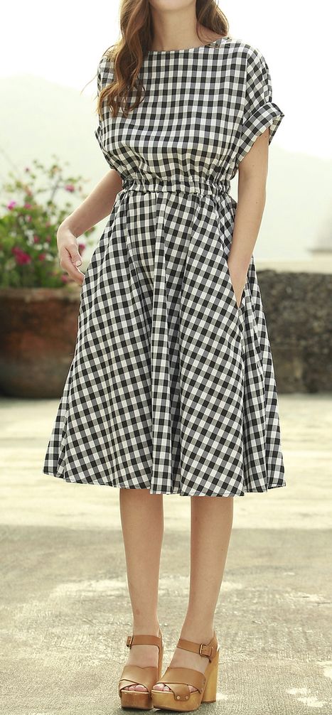 Gingham swing dress वेस्टर्न ड्रेस, Áo Blu, فستان سهرة, Check Dress, Gingham Dress, Casual Summer Dresses, Fashion 2020, Mode Inspiration, New Job