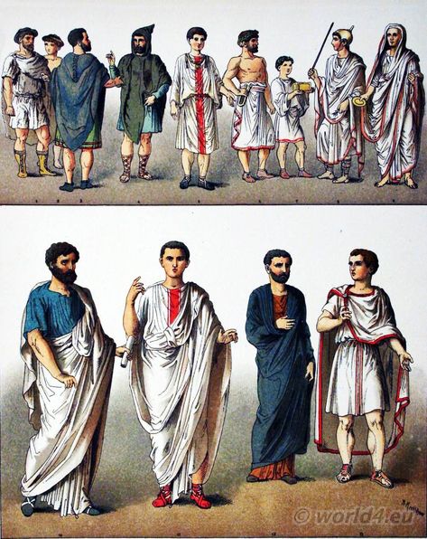 Ancient Roman Costumes. Peasants, High Priest, Senator. Ancient Rome Clothing, Roman Costumes, Ancient Roman Clothing, Roman Clothing, Ancient Greek Costumes, Ancient Greek Clothing, Roman Clothes, Roman Dress, Roman Man