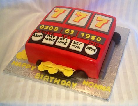 Slot Machine Birthday Cake!  Chocolate with Dulce de Leche Casino Cake, Lotto Tickets, Slot Machine Cake, Cake Simple, Grandpa Birthday, Slot Machine Party, Casino Night Party, Birthday Cake Chocolate, 10 Points