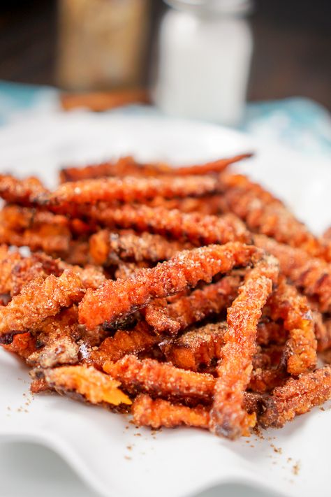 Unbelievably Good Dessert Sweet Potato Fries - Bake up a batch of Cinnamon Sugar Sweet Potato Fries for a sweet treat at your next gathering! | The Love Nerds #ad #JoyintheKitchen Sweet Potato Fries Dessert, Dessert Sweet Potato Fries, Sweet Potato Fries Meal, Quick Sweet Potato Fries, Dessert Sweet Potato, Truffle Sweet Potato Fries, Crinkle Fries, Maple Sweet Potatoes, Sweet Potato Dessert