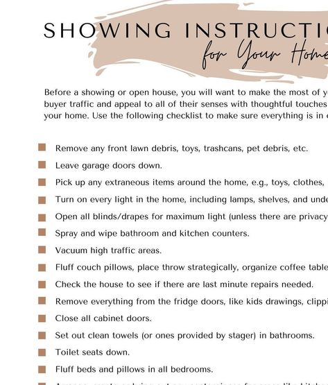 ATTENTION all realtors and home owners  Need to prepare your house for a showing or an open house? Well look no further because here is your comprehensive checklist to ensure your listing stands out from the rest! You will receive (instant download) .pdf files, which are ready to be printed at home, or sent to a printing company for more professional printing. Please note that these .pdf files are not editable. They are made to be printed as is. This PDF come in Letter (8.5 x 11 inch) page size Realtor Checklist, Open House Ideas Real Estate, Selling House Checklist, Open House Checklist For Sellers, Realtor Marketing Gifts, Realtor Open House, Mortgage Humor, Becoming A Realtor, Home Realtors