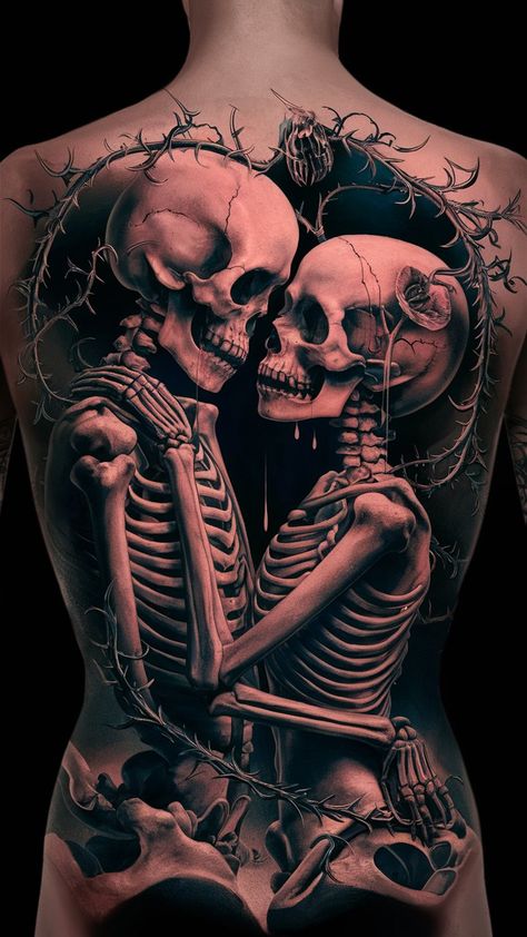 The Lovers Skull Tattoo, Two Skulls Tattoo Love, Lost Love Tattoo For Men, Two Lovers Tattoo, King And Queen Skull Tattoo, Lovers Of Valdaro Tattoo, Gangster Couple Tattoos, Skeleton Love Tattoo, Tattoo Ideas Female Skull