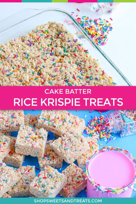 Rice Krispie Treats Birthday, Rice Krispie Treats Cake, Rice Krispie Cakes, Rice Krispie Treats Recipe, Rice Crispy Treats Recipe, Funfetti Cake Mix, Birthday Cake Flavors, Krispie Treats Recipe, Cereal Treats