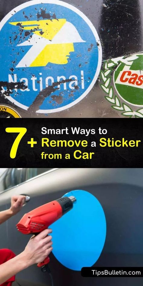 Learn how to remove stickers and decals from a car with everyday household ingredients like rubbing alcohol, a plastic credit card, and a hair dryer. Discover homemade options to remove car… More Get Stickers Off, How To Remove Adhesive, Remove Stickers, Diy Household Cleaners, Diy Cleaning Products Recipes, Diy Cleaning Solution, Logo Stickers, Sticker Removal, Truck Paint