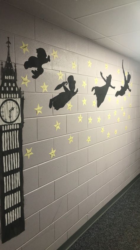 Imagination Classroom Theme, Disney Theme Games Activities, Peter Pan Decorations Diy, Peter Pan Themed Trunk Or Treat, Disney Themed Classrooms, Diy Disney Wall Art, Disney Concert Decorations, Peter Pan Hallway Decorations, Disney Homecoming Decorations