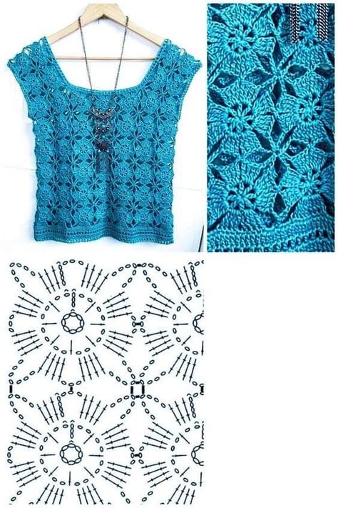 Crochet Blouse Free Pattern, Crochet Blouse Pattern, Crochet Stitches Diagram, Crochet Motif Patterns, Crochet Ladies Tops, Crochet Tops Free Patterns, Haken Baby, Crochet Diy, Crochet Cardigan Pattern