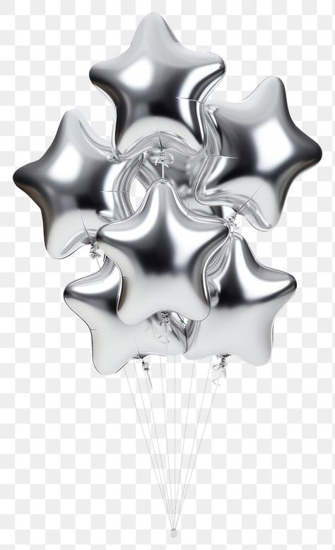 Png Star, Chrome Star, White Party Theme, Balloons White, Stars Png, Star Balloons, Silver Balloon, Ribbon Png, Star Silver