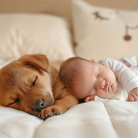 A cute baby sleeping with a puppy🤗🥰🤍🤍 #aiart #baby #funart #aiphoto #cute #sleep #uniquephoto #artisticcreation #love #adobe #adobstock Dog Hugging Human, Sleeping Animals Cute, Animal Mashups, Dogs Images, Cute Sleep, Dogs Hugging, Cute Dogs Images, Chubby Babies, Sleeping Puppies