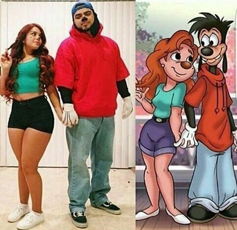 Goofy Movie costume! This is so cute! Easy Couples Cosplay, Halloween Casal, Brunette Halloween, Cartoon Halloween Costumes, Cute Couples Costumes, Couples Cosplay, Halloween Coustumes, Couple Costumes, Cartoon Costumes