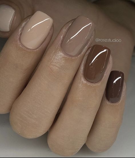 Nude Fall Nails Short, Fall Shades Nails, Coffee Cream Nails, Tan And Cream Nails, Creme Brown Nails, Multi Colored Neutral Nails, Dipped Nails Ideas Fall Ombre, Neutral Fall Colors For Nails, Fall Nails No Chip