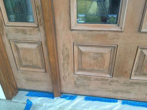 Refinishing Doors, Painting Fiberglass Door, Door Refinishing, Old Front Door, Doors Painting, Stained Front Door, Painting Panels, Pallet Pool, Fiberglass Front Door